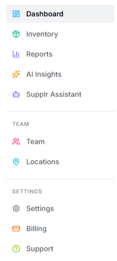 Supplr dashboard sidebar